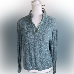 Woolrich Embroidered Peacock Heather 1/4 Zip Pullover Wool Sweater Small 044